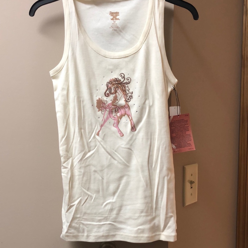 Vintage NWT Wrangler Sleeveless Tee with horse & rhinestones